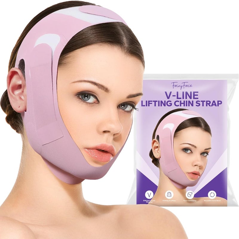 FairyFace Store حزام الذقن للنوم، حزام رفع خط V، قناع خط V، حزام وجه قابل لإعادة الاستخدام، لاصق رفع الذقن، حزام على شكل V، قناع وجه على شكل مخصص للترهل - Image 1